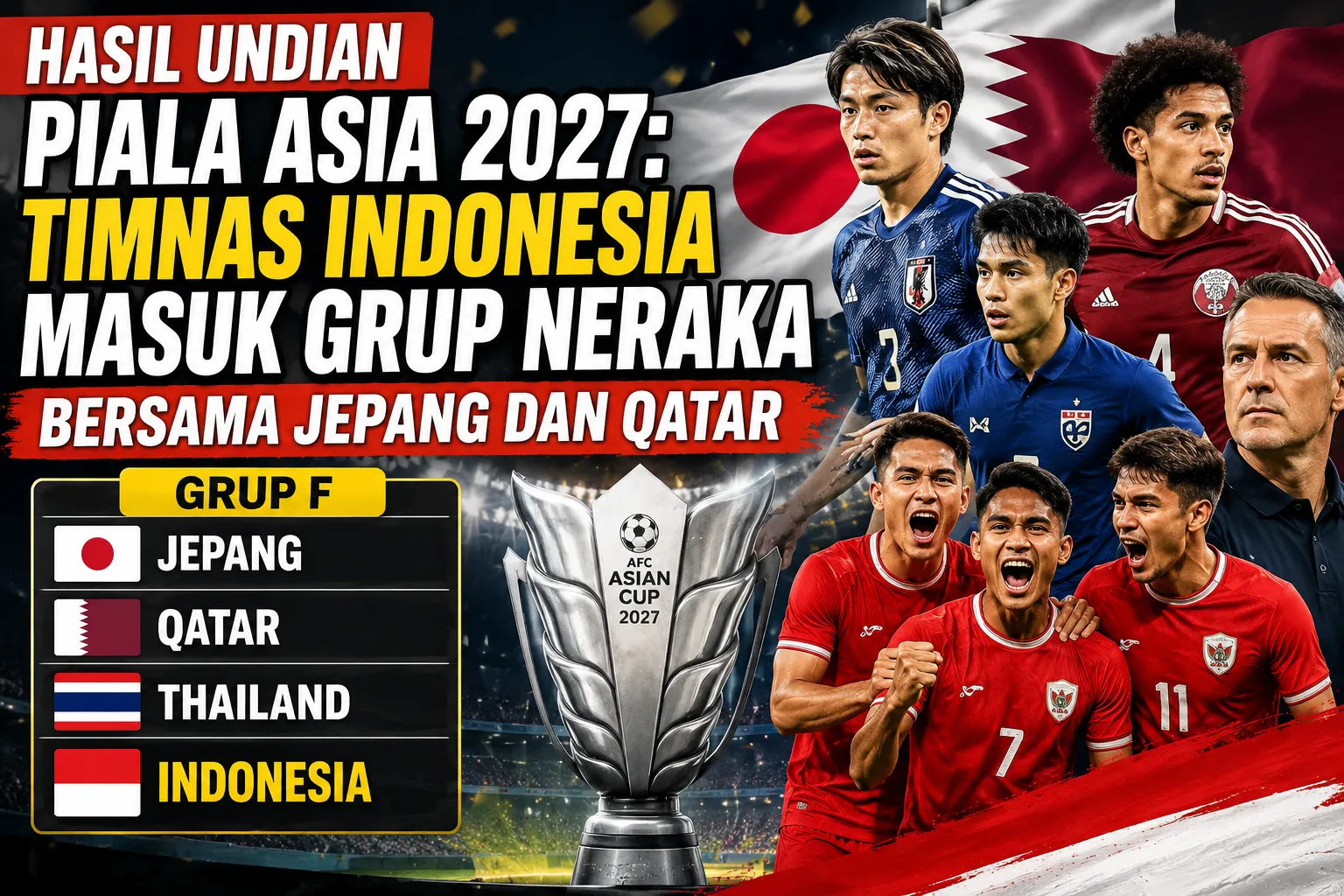 Hasil Drawing Piala Asia 2027: Timnas Indonesia Masuk “Grup Neraka” Bersama Jepang dan Qatar