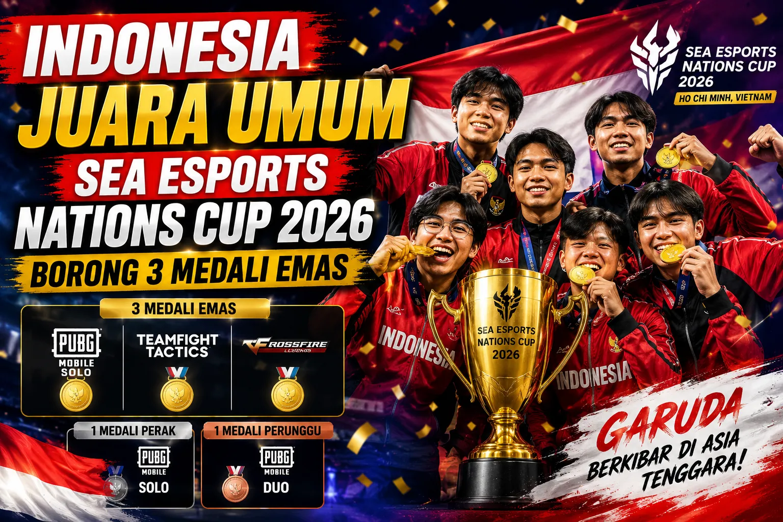 Indonesia Juara Umum SEA Esports Nations Cup 2026, Raih 3 Medali Emas di Vietnam