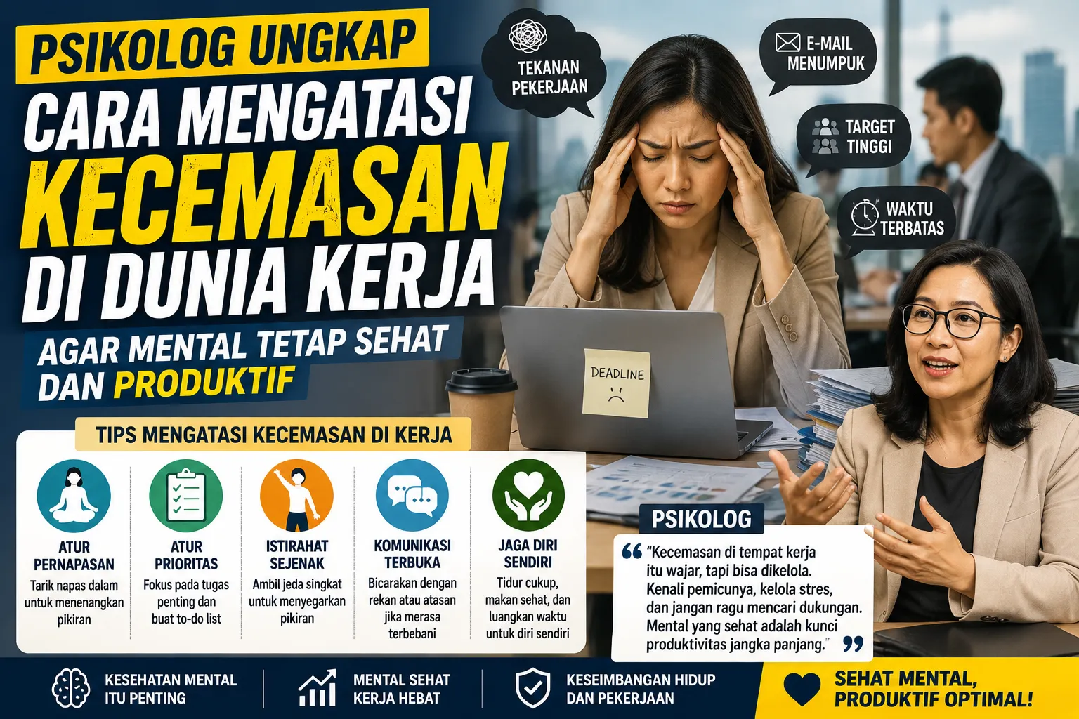 Psikolog Jelaskan Cara Mengelola Kecemasan di Tempat Kerja agar Kesehatan Mental dan Produktivitas Tetap Terjaga