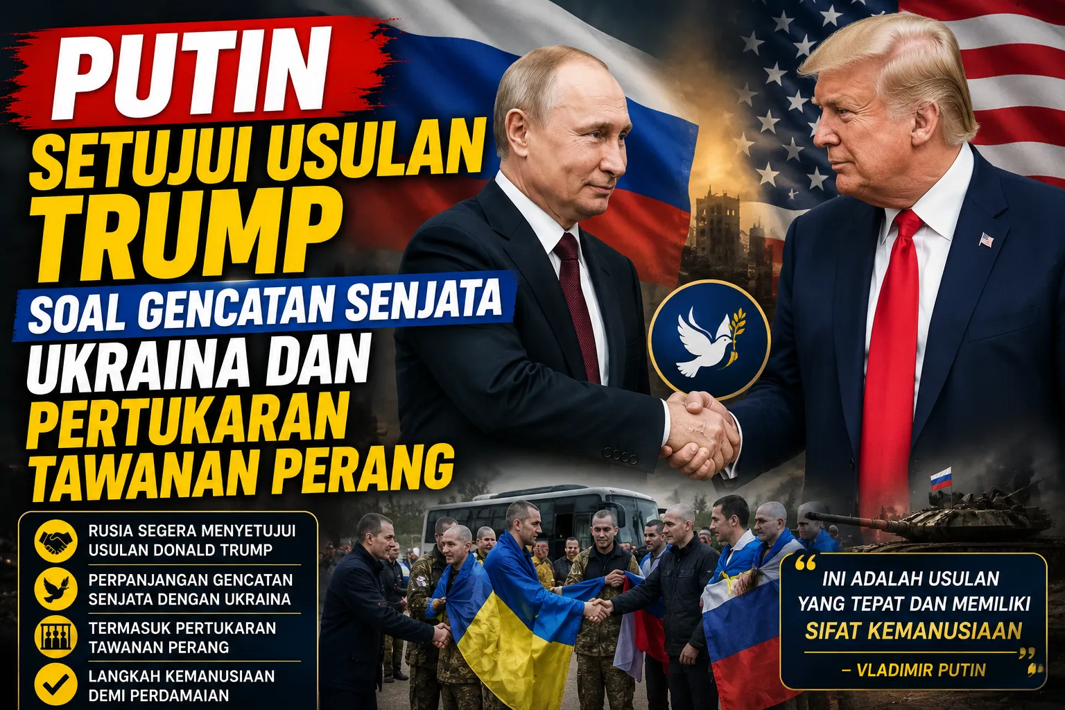 Putin Setujui Usulan Trump soal Perpanjangan Gencatan Senjata Ukraina dan Pertukaran Tawanan Perang