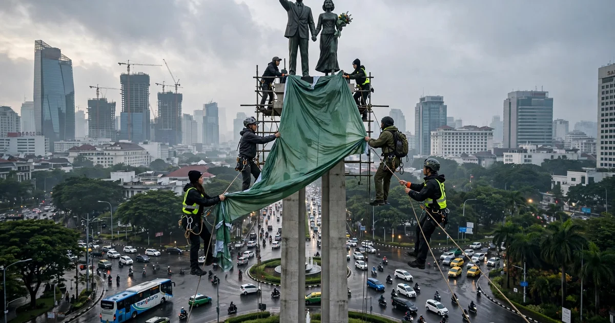 Panjat Monumen Selamat Datang, Greenpeace Tuntut Krisis Iklim dan Biaya Hidup Ditangani